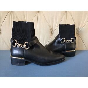 ALDO Black Ankle Boots Sock Style Gold Chain Detail Low Heel Size 36 / US 6